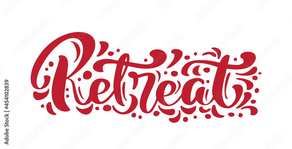 Fototapete retreat logo red calligraphy lettering text. vector phrase cursive calligraphy typeface with dot ele