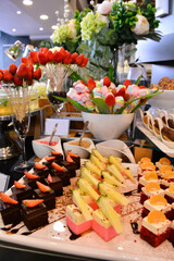 luxury buffet party dining catering with decoration in asian fusion halal dessert menu at beautiful hotel restaurant vip ballroom lounge