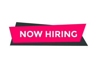now hiring text web button. square shape template