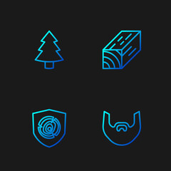 Set line Mustache and beard, Wooden logs, Christmas tree and beam. Gradient color icons. Vector