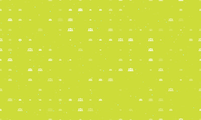 Seamless background pattern of evenly spaced white people symbols of different sizes and opacity. Vector illustration on lime background with stars