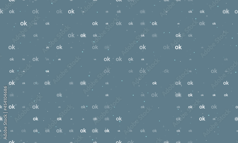 Poster seamless background pattern of evenly spaced white ok symbols of different sizes and opacity. vector