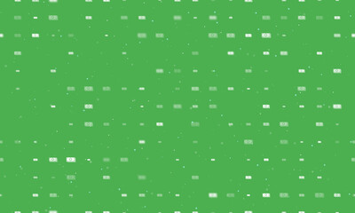 Seamless background pattern of evenly spaced white money bundle symbols of different sizes and opacity. Vector illustration on green background with stars