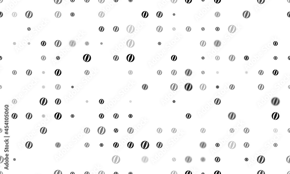 Poster seamless background pattern of evenly spaced black beach ball symbols of different sizes and opacity