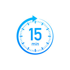 The 15 minutes, stopwatch vector icon. Stopwatch icon in flat style, timer on on color background. Vector illustration.