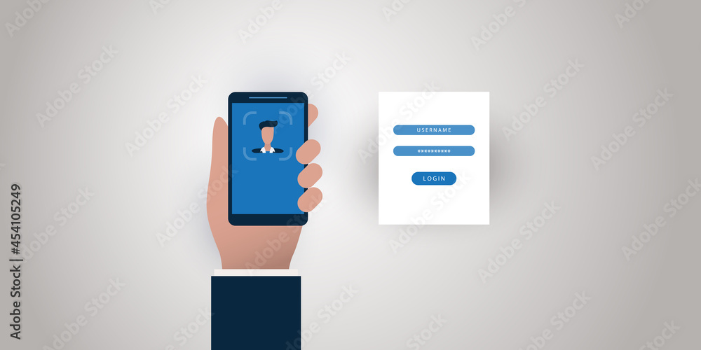 Poster face recognition concept design - user authentication by face for a website or an online service on 