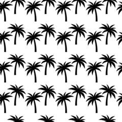 Exotic seamless pattern with silhouettes tropical coconut palm trees. Forest, jungle.