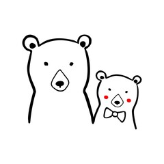 Vector line illustration of bears. Mother and son. Logo design. Isolated on white background.
