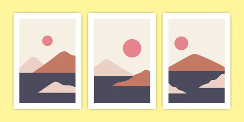 Set of abstract island landscape illustration
