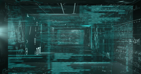 Image of network of connections with screens and data processing