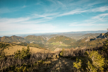 View on Velky Rozsutec peak in Mala Fatra mountains, Slovakia. Sunny day and autumn mood in slovak mountains. 