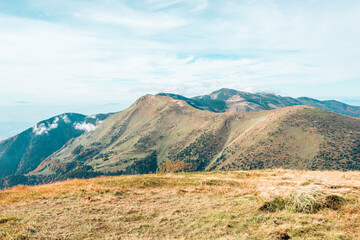 Fototapeta premium View from Mala Fatra national park. Panoramic mountain landscape in Slovakia near Terchova. Autumn colors of nature.