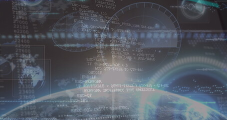 Image of scopes scanning and data processing over globe and sun