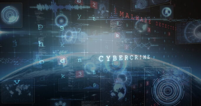 Image of cyber attack warning, scopes scanning and data processing over globe - Powered by Adobe