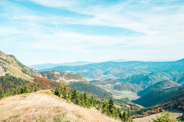Fototapeta na wymiar View from Mala Fatra national park. Panoramic mountain landscape in Slovakia near Terchova. Autumn colors of nature.