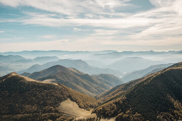 View from Mala Fatra national park. Panoramic mountain landscape in Slovakia near Terchova. Autumn colors of nature.