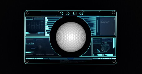 Image of golf ball with data processing on screen