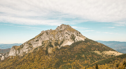 View on Velky Rozsutec peak in Mala Fatra mountains, Slovakia. Sunny day and autumn mood in slovak mountains. 