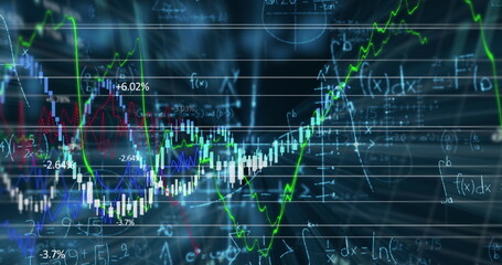 Image of stock exchange market information with mathematical formulae and data processing