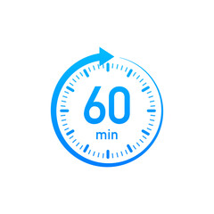 The 60 minutes, stopwatch vector icon. Stopwatch icon in flat style, timer on on color background. Vector illustration.