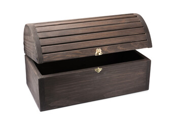 Old wooden treasure chest isolated on white