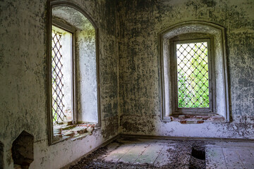 the interior of an abandoned church