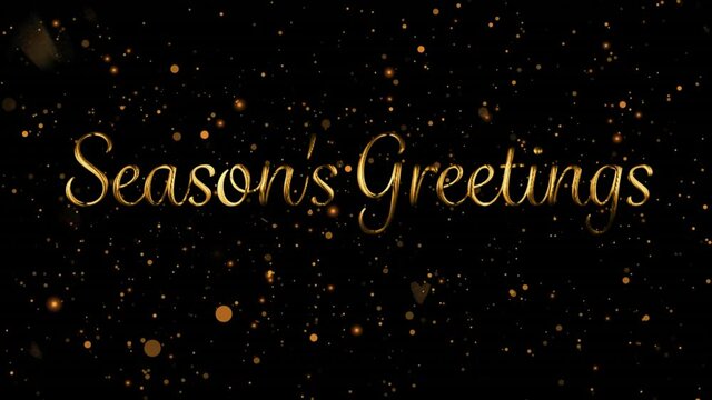 Animation of seasons greetings text over glowing gold spots