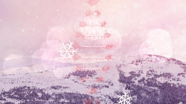 Animation of dna strand rotating over falling snowflakes and cold winter landscape - Powered by Adobe