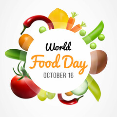 World Food day is observed every year on October 16, promotes global awareness and action for those who suffer from hunger and for the need to ensure healthy diets for all. Vector illustration