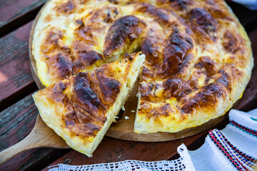 Traditional Romanian baked house pie with cheese