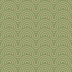 Japanese classic green waves pattern in modern design. Ready for seamless background, fabric, textile, paper decoration. Asian sea waves pattern. Japanese traditional wavy geometry elements pattern.