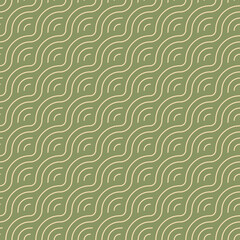 Japanese classic green waves pattern in modern design. Ready for seamless background, fabric, textile, paper decoration. Asian sea waves pattern. Japanese traditional wavy geometry elements pattern.
