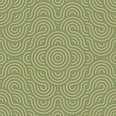 Japanese geometric seamless pattern. Abstract modern traditional wavy lines repeat motif for background, fabric or texture. Green ancient waves pattern from asian or japan. Oriental geometric print.
