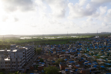 Beautiful sunset view of Mumbai's slums aria.