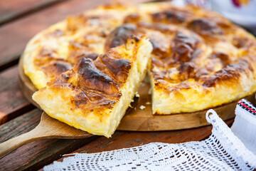 Traditional Romanian baked house pie with cheese