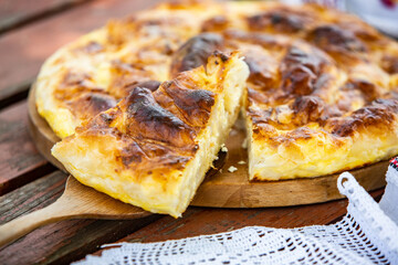 Traditional Romanian baked house pie with cheese