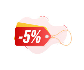 5 percent OFF Sale Discount tag. Discount offer price tag. 10 percent discount promotion flat icon with long shadow. Vector illustration.