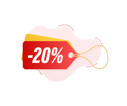 20 percent OFF Sale Discount tag. Discount offer price tag. 10 percent discount promotion flat icon with long shadow. Vector illustration.