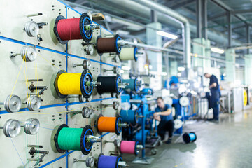 workshop of the plant for the production of fiber-optic electrical cable. modern fiberglass...