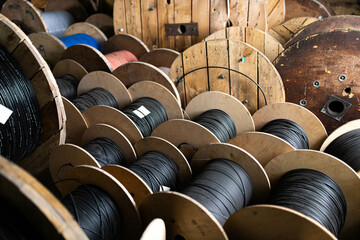 fiber optic cable reels for high voltage networks and telecommunications.