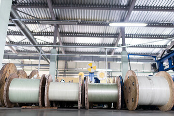 workshop of the plant for the production of fiber-optic electrical cable. modern fiberglass...