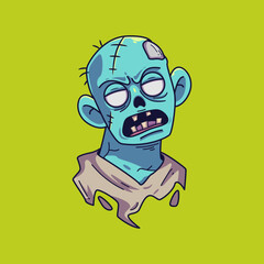 Halloween holiday cute zombie element. Childish print for t-shirt, apparel, sticker, cards and nursery decoration. Vector Illustration