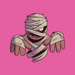 Halloween holiday cute mummy element. Childish print for t-shirt, apparel, sticker, cards and nursery decoration. Vector Illustration