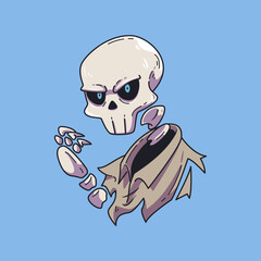 Halloween holiday cute skeleton element. Childish print for t-shirt, apparel, sticker, cards and nursery decoration. Vector Illustration