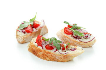 Delicious bruschetta snack isolated on white background