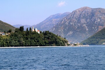 montenegro, lake, Boka kotorska, church, water, coast, landscape, nature, travel, mediterrenean, panorama, harbor, summer, ship, mountain, view,