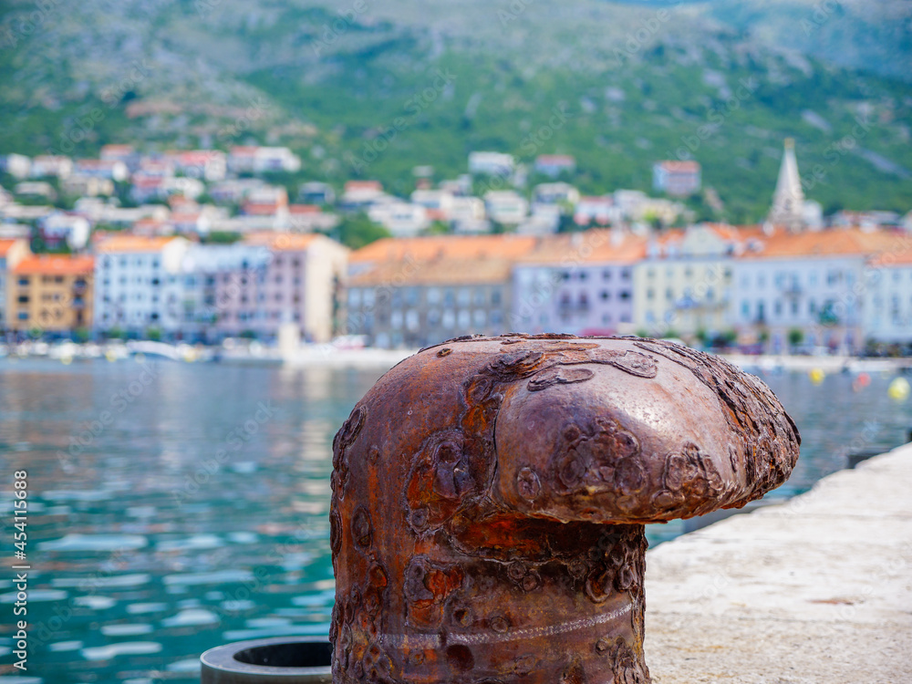 Poster City of Zengg in Croatia with port