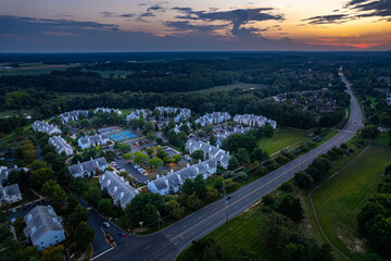 Aerial Drone of Plainsboro Princeton Sunset 