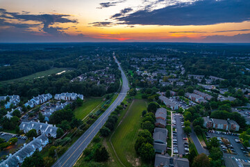 Aerial Drone of Plainsboro Princeton Sunset 