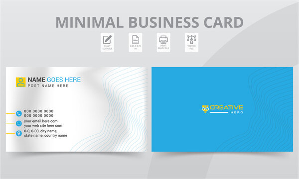 Elegant Landscape Double-sided Business Card Horizontal Print Template. Clean Stylish Flat Design Visiting Cards or Name Cards layout in rectangle size.